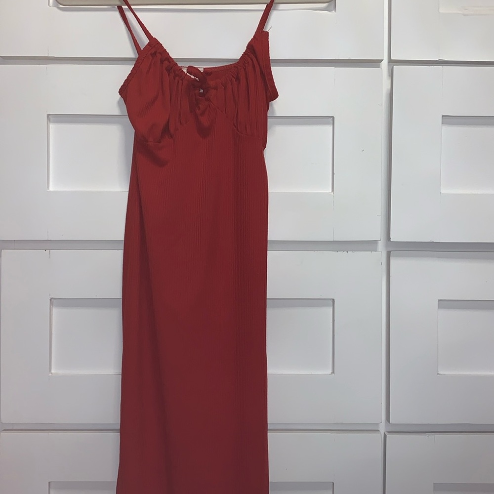 LIVI by Olivia Rae Ribbed Front Tie Maroon Dress Size XS
